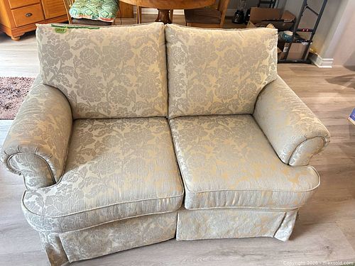 Beige Floral/Damask Fabric Loveseat, 57" W x 40" D (1 of 8)