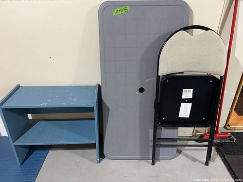 Folding Table, Folding Chair & Small Wood Shelf (Set of 3) (1 of 12)