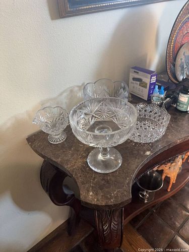Set of 4 Cut Glass Crystal Compotes with Pedestal, Starburst Pattern (1 of 7)