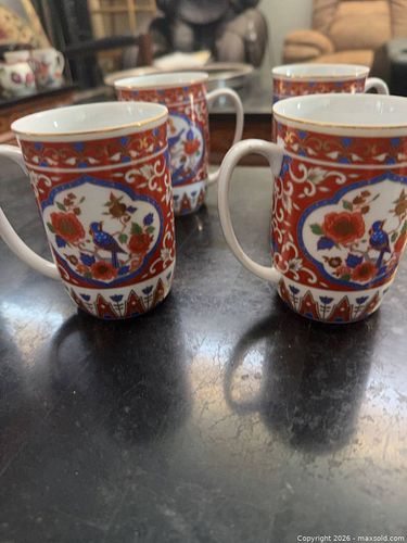Set of 4 Porcelain/Ceramic Imari-Style Mugs, Floral & Bird (1 of 3)