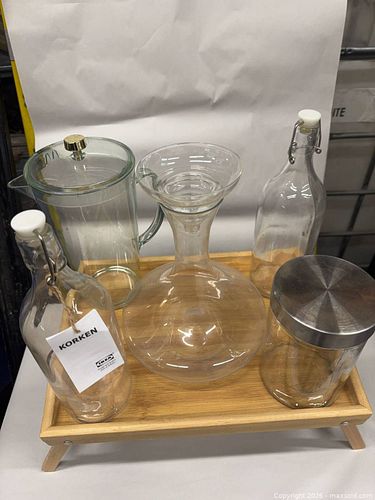 Glass Decanter, Swing-Top Bottle, Glass Jar & Bamboo Serving Tray Set (1 of 5)