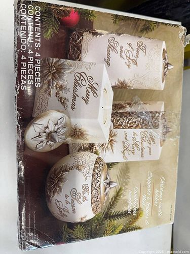 Holiday Decorative Lot: Glass Votives, Boxed Candles, Metal Stand (1 of 5)