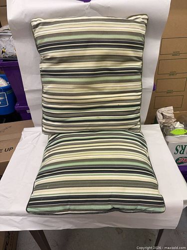 Set of 2 Striped Outdoor Seat & Back Cushions — Green/Cream/Black (1 of 3)
