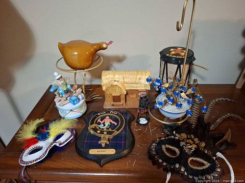 Folk Art Ceramic Bird, Decorative Drum, Feathered Masks & Assorted Décor (1 of 18)
