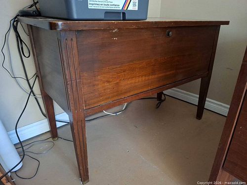 Traditional Brown Veneer Record Cabinet with Drop-Front Storage (1 of 5)