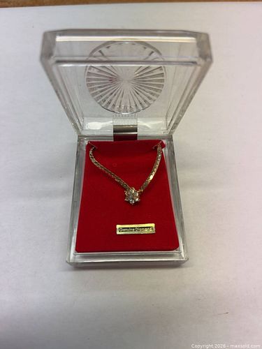 Yellow Gold Plated Necklace with Diamond Pendant, 18-inch (1 of 3)
