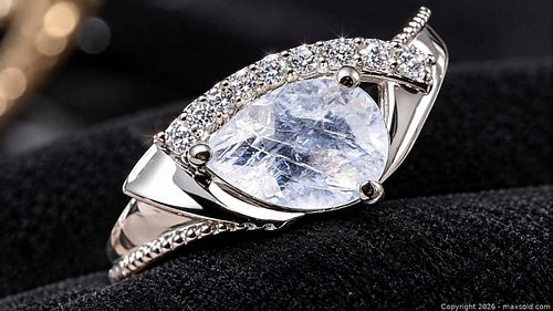 Silver(2.78g)White Quartz&CZ Ring,size 8  (1 of 5)
