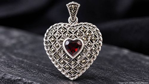 Silver(4.13g)Garnet& Marcasite Pendant  (1 of 4)