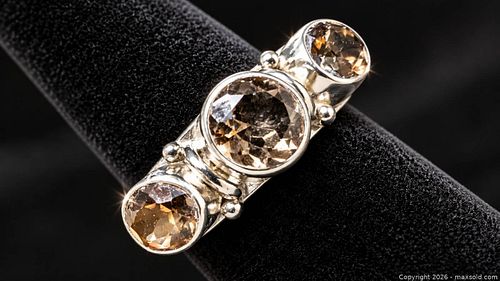 Silver(4.26g)Smokey Quartz Ring,size 6 (1 of 4)