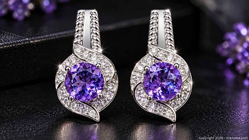Silver(4.82g) Amethyst&CZ Earring  (1 of 4)