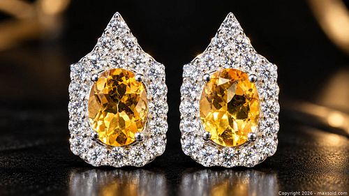 Silver(5.78g) Citrine&CZ Earring  (1 of 5)