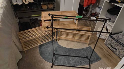 Metal Clothing & Wooden Shoe Rack with Slatted Shelves C (1 of 8)