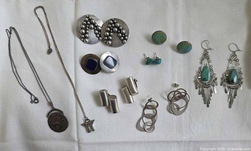 Mixed Sterling Silver Jewelry Lot w/ Turquoise, Lapis, Garnet (Mexico) (1 of 20)