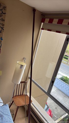 Wooden Chair, Brass Decorative Curtain Rod & Floor Lamp (1 of 8)