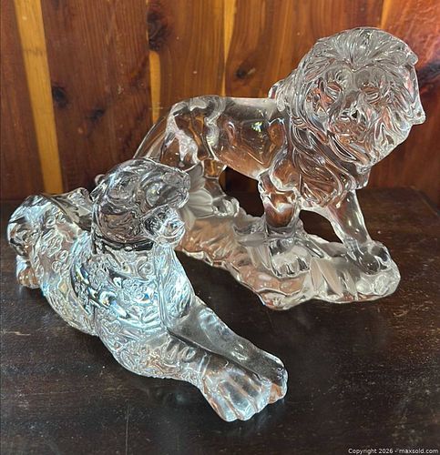 BEAUTIFUL Vintage LENOX LEAD Crystal Figurines - Lion & Cheetah  (1 of 10)