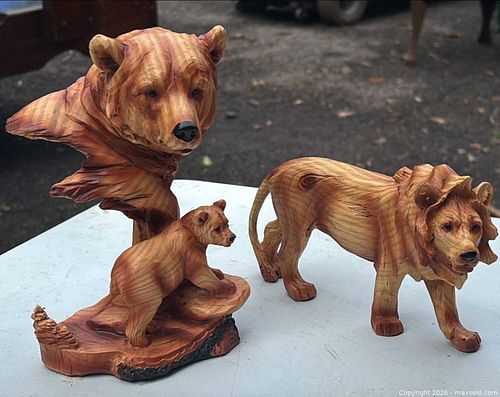 Hand-Carved Wooden Wildlife Figurine — Bear & Lion (1 of 8)