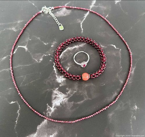 Natural GARNET GEMSTONE Beaded Jewelry - Set in 925 Silver Metal (Ring/Necklace/Bracelet) (1 of 5)