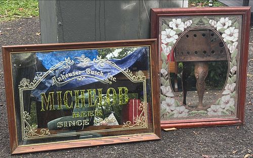 Vintage Anheuser-Busch Michelob Framed Bar Mirror, Floral Art Nouveau wall mirror  (1 of 5)