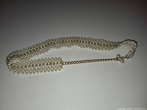 Multi-Row Faux Pearl and Glass Bead Choker with Gold Accents (1 of 7)