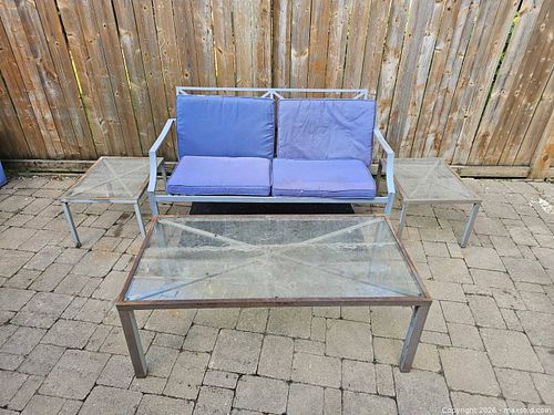 4-Piece Metal Frame Patio Outdoor Furniture Set with Glass Tops (1 of 4)