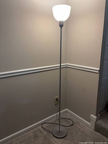 Silver/White Torchiere Uplight Floor Lamp with Metal Pole (1 of 4)