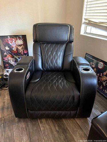 Ashley Boyington Dual Power Leather Massage Recliner - Black (1 of 5)