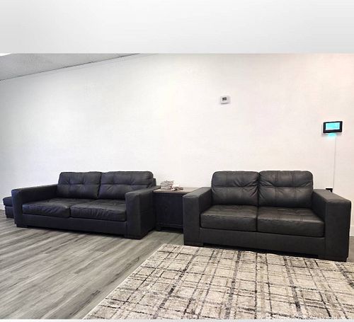 Ashley Luigi 3-Seat Leather Sofa - Charcoal Gray (Thunder), Top Grain Leather  (1 of 4)