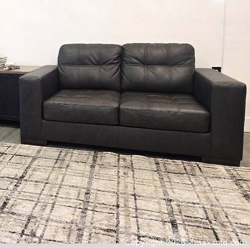 Ashley Luigi Leather Loveseat - Charcoal Gray (Thunder), Top-Grain Leather Match (1 of 4)