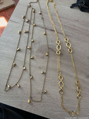 Long Layered Gold-Tone Beaded Necklace with Link Chains (1 of 7)
