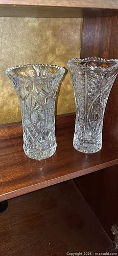 Pair of Clear Lead Crystal Cut Glass Vases, 10–12 in (1 of 7)