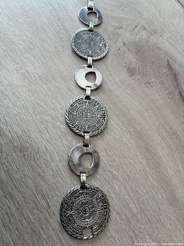 Sterling Silver Medallion Coin Link Bracelet - Aztec Calendar (1 of 6)