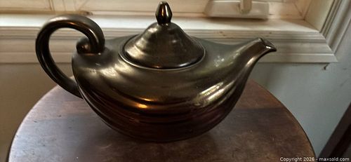Vintage Black Iridescent Ceramic Teapot with Lid (1 of 4)