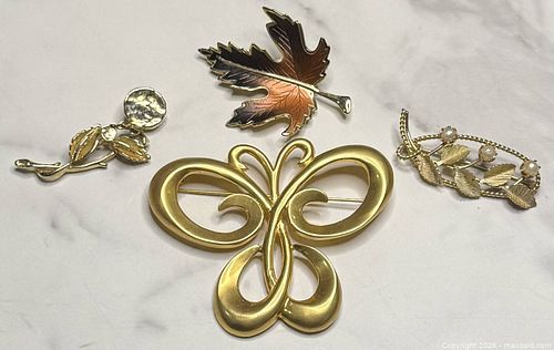 Butterfly, Flower, Leaf Design Brooch/Pin Lot of 4 (1 of 3)