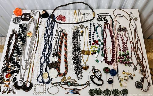 Costume Jewellery Lot: Necklaces, Earrings, Brooches, Rings, Hat Pins (1 of 20)