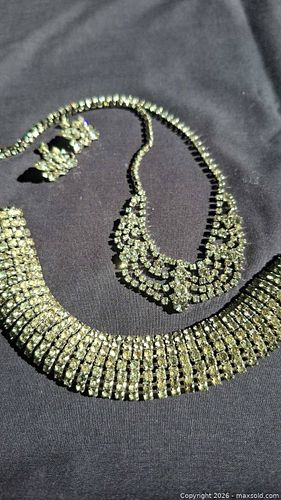 Rhinestone Crystal Silver-tone Bridal Necklace, Bracelet & Earrings Set signed Sherman (1 of 10)