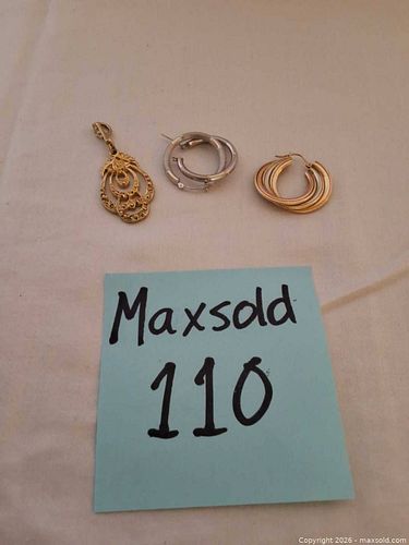 Lot of 3 14K Hoops Earrings, Gold Pendant  tested 10 Kt (1 of 9)