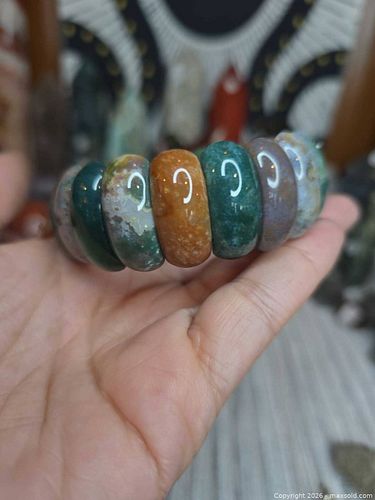 Indonesian Moss agate and chardonnay Natrual Gemstone strech bracelet  (1 of 6)