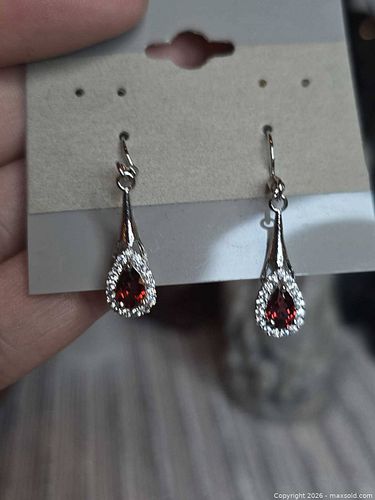 Natural gemstone Garnet Silver plated nickel free Rhodium plated  tarnish free (1 of 5)