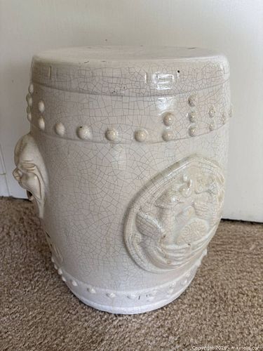 White Antique Crackle Glaze Ceramic Chinese Garden Stool (1 of 5)