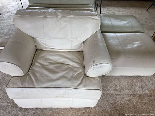 White Faux Leather Armchair and Ottoman Set (1 of 9)
