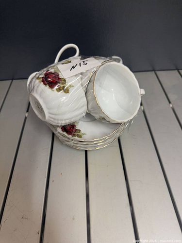 Porcelain Floral Rose Teacup and Saucer Set with Gold Trim (1 of 4)