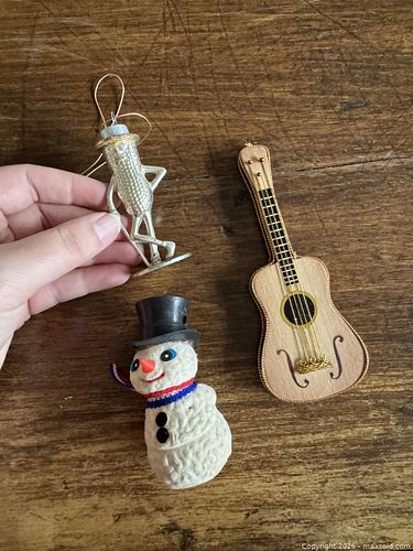Mixed Vintage Ornaments - Peanut, Guitar and Snowman  (1 of 8)