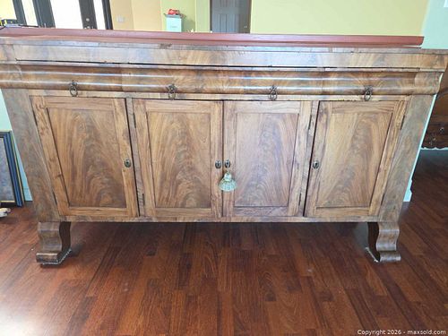 Antique Traditional Walnut-Tone Veneer Sideboard Buffet (1 of 13)