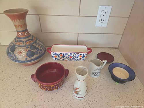 Assorted Hand-Painted Ceramic Vases, Bowls & Pitcher (1 of 13)
