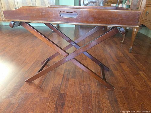 Wooden Removable Tray Table with Folding Stand, Dark Mahogany (1 of 7)