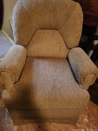Beige/Tan Fabric Swivel Rocker with Wood Frame (1 of 3)