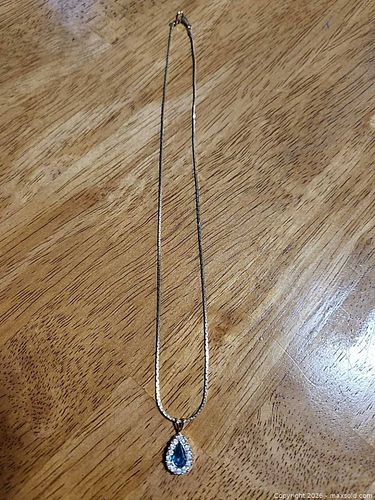 Gold-Tone Teardrop Necklace with Blue Stone, 18in Box Chain (1 of 3)