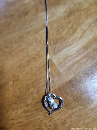 Silver-Plated Cat Heart Pendant Necklace (1 of 3)