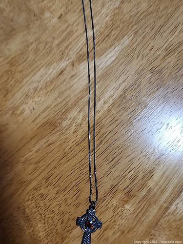 Sterling Silver Celtic Cross Necklace with Red Stone (1 of 3)