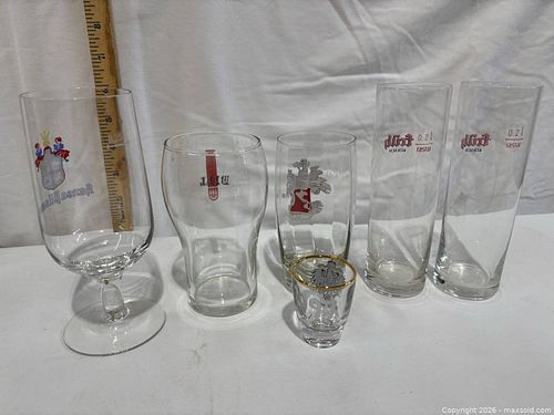 Assorted Beer Glasses, Set of 6 with Printed Logos & Gold Rim (1 of 4)